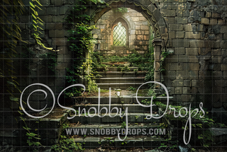 Medieval Castle Stairs with Ivy Fabric Backdrop-Fabric Photography Backdrop-Snobby Drops Fabric Backdrops for Photography, Exclusive Designs by Tara Mapes Photography, Enchanted Eye Creations by Tara Mapes, photography backgrounds, photography backdrops, fast shipping, US backdrops, cheap photography backdrops