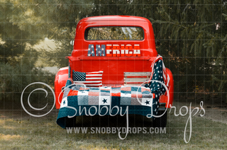 'Merica Vintage Red Truck Patriotic Fabric Backdrop-Fabric Photography Backdrop-Snobby Drops Fabric Backdrops for Photography, Exclusive Designs by Tara Mapes Photography, Enchanted Eye Creations by Tara Mapes, photography backgrounds, photography backdrops, fast shipping, US backdrops, cheap photography backdrops