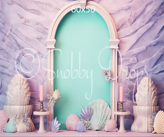 Mermaid Arch Cake Smash Fabric Backdrop-Fabric Photography Backdrop-Snobby Drops Fabric Backdrops for Photography, Exclusive Designs by Tara Mapes Photography, Enchanted Eye Creations by Tara Mapes, photography backgrounds, photography backdrops, fast shipping, US backdrops, cheap photography backdrops