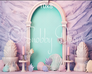 Mermaid Arch Cake Smash Fabric Backdrop-Fabric Photography Backdrop-Snobby Drops Fabric Backdrops for Photography, Exclusive Designs by Tara Mapes Photography, Enchanted Eye Creations by Tara Mapes, photography backgrounds, photography backdrops, fast shipping, US backdrops, cheap photography backdrops