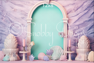 Mermaid Arch Cake Smash Fabric Backdrop-Fabric Photography Backdrop-Snobby Drops Fabric Backdrops for Photography, Exclusive Designs by Tara Mapes Photography, Enchanted Eye Creations by Tara Mapes, photography backgrounds, photography backdrops, fast shipping, US backdrops, cheap photography backdrops