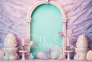 Mermaid Arch Cake Smash Fabric Backdrop-Fabric Photography Backdrop-Snobby Drops Fabric Backdrops for Photography, Exclusive Designs by Tara Mapes Photography, Enchanted Eye Creations by Tara Mapes, photography backgrounds, photography backdrops, fast shipping, US backdrops, cheap photography backdrops