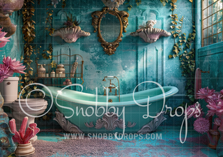 Mermaid Bathtub Fabric Backdrop-Fabric Photography Backdrop-Snobby Drops Fabric Backdrops for Photography, Exclusive Designs by Tara Mapes Photography, Enchanted Eye Creations by Tara Mapes, photography backgrounds, photography backdrops, fast shipping, US backdrops, cheap photography backdrops