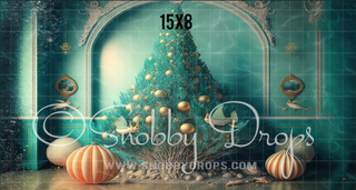 Mermaid Christmas Tree Fabric Backdrop-Fabric Photography Backdrop-Snobby Drops Fabric Backdrops for Photography, Exclusive Designs by Tara Mapes Photography, Enchanted Eye Creations by Tara Mapes, photography backgrounds, photography backdrops, fast shipping, US backdrops, cheap photography backdrops