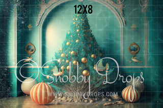 Mermaid Christmas Tree Fabric Backdrop-Fabric Photography Backdrop-Snobby Drops Fabric Backdrops for Photography, Exclusive Designs by Tara Mapes Photography, Enchanted Eye Creations by Tara Mapes, photography backgrounds, photography backdrops, fast shipping, US backdrops, cheap photography backdrops