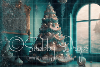 Mermaid Christmas Tree Fabric Backdrop-Fabric Photography Backdrop-Snobby Drops Fabric Backdrops for Photography, Exclusive Designs by Tara Mapes Photography, Enchanted Eye Creations by Tara Mapes, photography backgrounds, photography backdrops, fast shipping, US backdrops, cheap photography backdrops