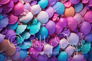 Mermaid Shells Texture Fabric Backdrop-Fabric Photography Backdrop-Snobby Drops Fabric Backdrops for Photography, Exclusive Designs by Tara Mapes Photography, Enchanted Eye Creations by Tara Mapes, photography backgrounds, photography backdrops, fast shipping, US backdrops, cheap photography backdrops