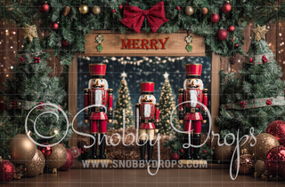 Merry Nutcrackers in Lights Fabric Backdrop-Fabric Photography Backdrop-Snobby Drops Fabric Backdrops for Photography, Exclusive Designs by Tara Mapes Photography, Enchanted Eye Creations by Tara Mapes, photography backgrounds, photography backdrops, fast shipping, US backdrops, cheap photography backdrops