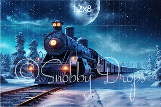 Mistletoe Express Christmas Train Fabric Backdrop-Fabric Photography Backdrop-Snobby Drops Fabric Backdrops for Photography, Exclusive Designs by Tara Mapes Photography, Enchanted Eye Creations by Tara Mapes, photography backgrounds, photography backdrops, fast shipping, US backdrops, cheap photography backdrops