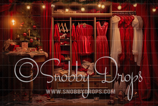 Mrs. Claus' Closet Fabric Backdrop-Fabric Photography Backdrop-Snobby Drops Fabric Backdrops for Photography, Exclusive Designs by Tara Mapes Photography, Enchanted Eye Creations by Tara Mapes, photography backgrounds, photography backdrops, fast shipping, US backdrops, cheap photography backdrops