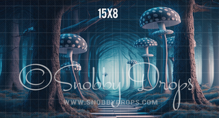 Mushroom Path to Wonderland Fabric Backdrop-Fabric Photography Backdrop-Snobby Drops Fabric Backdrops for Photography, Exclusive Designs by Tara Mapes Photography, Enchanted Eye Creations by Tara Mapes, photography backgrounds, photography backdrops, fast shipping, US backdrops, cheap photography backdrops