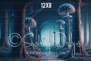 Mushroom Path to Wonderland Fabric Backdrop-Fabric Photography Backdrop-Snobby Drops Fabric Backdrops for Photography, Exclusive Designs by Tara Mapes Photography, Enchanted Eye Creations by Tara Mapes, photography backgrounds, photography backdrops, fast shipping, US backdrops, cheap photography backdrops