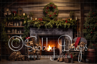 Natural Pine Holiday Fireplace Fabric Backdrop-Fabric Photography Backdrop-Snobby Drops Fabric Backdrops for Photography, Exclusive Designs by Tara Mapes Photography, Enchanted Eye Creations by Tara Mapes, photography backgrounds, photography backdrops, fast shipping, US backdrops, cheap photography backdrops