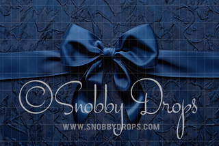 Navy Blue Bow and Ribbon Fabric Backdrop-Fabric Photography Backdrop-Snobby Drops Fabric Backdrops for Photography, Exclusive Designs by Tara Mapes Photography, Enchanted Eye Creations by Tara Mapes, photography backgrounds, photography backdrops, fast shipping, US backdrops, cheap photography backdrops