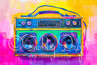 Neon Boombox Graffiti Fabric Backdrop-Fabric Photography Backdrop-Snobby Drops Fabric Backdrops for Photography, Exclusive Designs by Tara Mapes Photography, Enchanted Eye Creations by Tara Mapes, photography backgrounds, photography backdrops, fast shipping, US backdrops, cheap photography backdrops