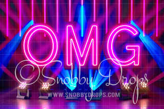 Neon OMG Stage Fabric Backdrop-Fabric Photography Backdrop-Snobby Drops Fabric Backdrops for Photography, Exclusive Designs by Tara Mapes Photography, Enchanted Eye Creations by Tara Mapes, photography backgrounds, photography backdrops, fast shipping, US backdrops, cheap photography backdrops