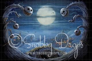 Nightmare City Halloween Fabric Backdrop-Fabric Photography Backdrop-Snobby Drops Fabric Backdrops for Photography, Exclusive Designs by Tara Mapes Photography, Enchanted Eye Creations by Tara Mapes, photography backgrounds, photography backdrops, fast shipping, US backdrops, cheap photography backdrops