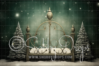 North Pole Christmas Bed Headboard Fabric Backdrop-Fabric Photography Backdrop-Snobby Drops Fabric Backdrops for Photography, Exclusive Designs by Tara Mapes Photography, Enchanted Eye Creations by Tara Mapes, photography backgrounds, photography backdrops, fast shipping, US backdrops, cheap photography backdrops