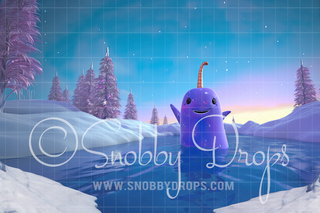 North Pole Narwhal Fabric Backdrop-Fabric Photography Backdrop-Snobby Drops Fabric Backdrops for Photography, Exclusive Designs by Tara Mapes Photography, Enchanted Eye Creations by Tara Mapes, photography backgrounds, photography backdrops, fast shipping, US backdrops, cheap photography backdrops