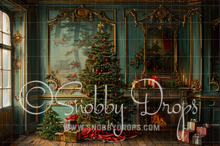 Nostalgic Christmas Room Fabric Backdrop-Fabric Photography Backdrop-Snobby Drops Fabric Backdrops for Photography, Exclusive Designs by Tara Mapes Photography, Enchanted Eye Creations by Tara Mapes, photography backgrounds, photography backdrops, fast shipping, US backdrops, cheap photography backdrops