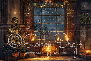 Nostalgic Christmas Window Fabric Backdrop-Fabric Photography Backdrop-Snobby Drops Fabric Backdrops for Photography, Exclusive Designs by Tara Mapes Photography, Enchanted Eye Creations by Tara Mapes, photography backgrounds, photography backdrops, fast shipping, US backdrops, cheap photography backdrops