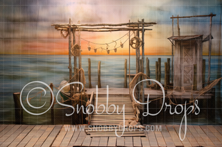 Nostalgic Fishing Pier Fabric Backdrop-Fabric Photography Backdrop-Snobby Drops Fabric Backdrops for Photography, Exclusive Designs by Tara Mapes Photography, Enchanted Eye Creations by Tara Mapes, photography backgrounds, photography backdrops, fast shipping, US backdrops, cheap photography backdrops