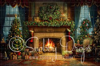 Nostalgic Painterly Christmas Fireplace Fabric Backdrop-Fabric Photography Backdrop-Snobby Drops Fabric Backdrops for Photography, Exclusive Designs by Tara Mapes Photography, Enchanted Eye Creations by Tara Mapes, photography backgrounds, photography backdrops, fast shipping, US backdrops, cheap photography backdrops