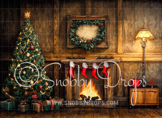 Nostalgic Painterly Fireplace Christmas Fabric Backdrop-Fabric Photography Backdrop-Snobby Drops Fabric Backdrops for Photography, Exclusive Designs by Tara Mapes Photography, Enchanted Eye Creations by Tara Mapes, photography backgrounds, photography backdrops, fast shipping, US backdrops, cheap photography backdrops