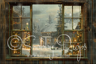 Nostalgic Rustic Christmas Window Fabric Backdrop-Fabric Photography Backdrop-Snobby Drops Fabric Backdrops for Photography, Exclusive Designs by Tara Mapes Photography, Enchanted Eye Creations by Tara Mapes, photography backgrounds, photography backdrops, fast shipping, US backdrops, cheap photography backdrops