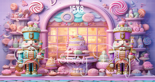 Nutcracker Candy Shop Window Fabric Backdrop-Fabric Photography Backdrop-Snobby Drops Fabric Backdrops for Photography, Exclusive Designs by Tara Mapes Photography, Enchanted Eye Creations by Tara Mapes, photography backgrounds, photography backdrops, fast shipping, US backdrops, cheap photography backdrops