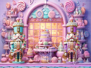 Nutcracker Candy Shop Window Fabric Backdrop-Fabric Photography Backdrop-Snobby Drops Fabric Backdrops for Photography, Exclusive Designs by Tara Mapes Photography, Enchanted Eye Creations by Tara Mapes, photography backgrounds, photography backdrops, fast shipping, US backdrops, cheap photography backdrops