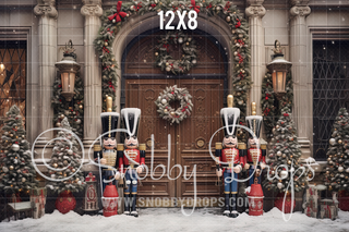 Nutcracker Christmas Shop Storefront Fabric Backdrop-Fabric Photography Backdrop-Snobby Drops Fabric Backdrops for Photography, Exclusive Designs by Tara Mapes Photography, Enchanted Eye Creations by Tara Mapes, photography backgrounds, photography backdrops, fast shipping, US backdrops, cheap photography backdrops