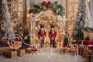 Nutcrackers in Lights Fabric Backdrop-Fabric Photography Backdrop-Snobby Drops Fabric Backdrops for Photography, Exclusive Designs by Tara Mapes Photography, Enchanted Eye Creations by Tara Mapes, photography backgrounds, photography backdrops, fast shipping, US backdrops, cheap photography backdrops