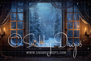 Oil Painting Winter Window Fabric Backdrop | Nostalgia Collection-Fabric Photography Backdrop-Snobby Drops Fabric Backdrops for Photography, Exclusive Designs by Tara Mapes Photography, Enchanted Eye Creations by Tara Mapes, photography backgrounds, photography backdrops, fast shipping, US backdrops, cheap photography backdrops