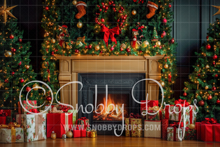 Old Fashioned Christmas Mantle Fabric Backdrop-Fabric Photography Backdrop-Snobby Drops Fabric Backdrops for Photography, Exclusive Designs by Tara Mapes Photography, Enchanted Eye Creations by Tara Mapes, photography backgrounds, photography backdrops, fast shipping, US backdrops, cheap photography backdrops