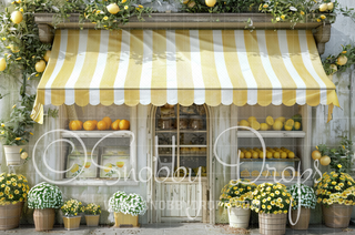 Old Fashioned Lemonade Shop Fabric Backdrop-Fabric Photography Backdrop-Snobby Drops Fabric Backdrops for Photography, Exclusive Designs by Tara Mapes Photography, Enchanted Eye Creations by Tara Mapes, photography backgrounds, photography backdrops, fast shipping, US backdrops, cheap photography backdrops