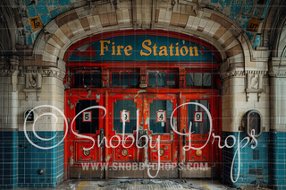 Old Fire Station Fabric Backdrop-Fabric Photography Backdrop-Snobby Drops Fabric Backdrops for Photography, Exclusive Designs by Tara Mapes Photography, Enchanted Eye Creations by Tara Mapes, photography backgrounds, photography backdrops, fast shipping, US backdrops, cheap photography backdrops