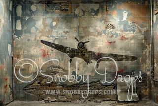 Old Military Plane Fabric Backdrop-Fabric Photography Backdrop-Snobby Drops Fabric Backdrops for Photography, Exclusive Designs by Tara Mapes Photography, Enchanted Eye Creations by Tara Mapes, photography backgrounds, photography backdrops, fast shipping, US backdrops, cheap photography backdrops
