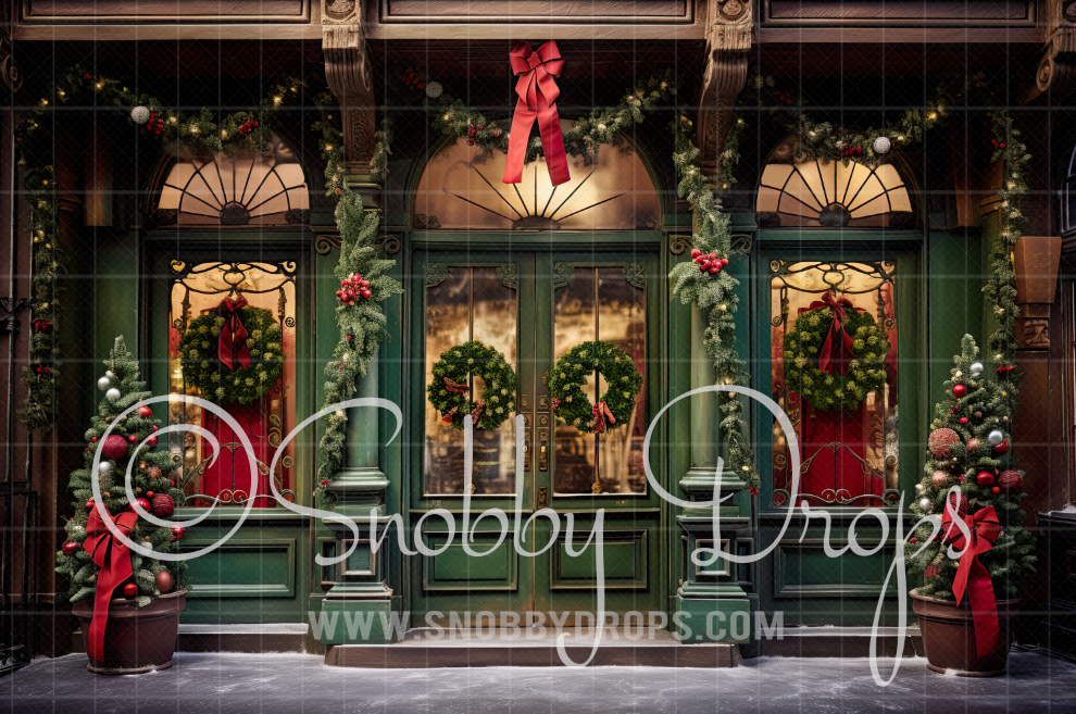 Olden Days Christmas Shop Fabric Backdrop by Snobby Drops