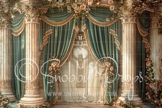 Olive Green Curtains and Pillars Fabric Backdrop-Fabric Photography Backdrop-Snobby Drops Fabric Backdrops for Photography, Exclusive Designs by Tara Mapes Photography, Enchanted Eye Creations by Tara Mapes, photography backgrounds, photography backdrops, fast shipping, US backdrops, cheap photography backdrops