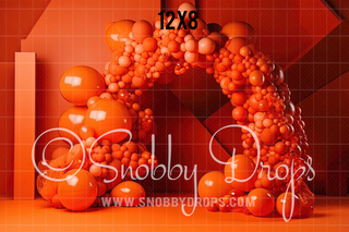 Orange Balloon Arch Backdrop-Fabric Photography Backdrop-Snobby Drops Fabric Backdrops for Photography, Exclusive Designs by Tara Mapes Photography, Enchanted Eye Creations by Tara Mapes, photography backgrounds, photography backdrops, fast shipping, US backdrops, cheap photography backdrops