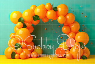 Orange You Glad? Balloon Arch Cake Smash Backdrop-Fabric Photography Backdrop-Snobby Drops Fabric Backdrops for Photography, Exclusive Designs by Tara Mapes Photography, Enchanted Eye Creations by Tara Mapes, photography backgrounds, photography backdrops, fast shipping, US backdrops, cheap photography backdrops