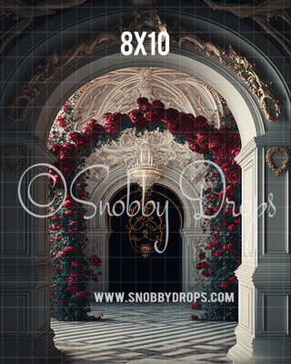 Ornate Archway with Roses Fine Art Studio Portrait Fabric Backdrop-Portrait Fabric Photography Backdrop-Snobby Drops Fabric Backdrops for Photography, Exclusive Designs by Tara Mapes Photography, Enchanted Eye Creations by Tara Mapes, photography backgrounds, photography backdrops, fast shipping, US backdrops, cheap photography backdrops