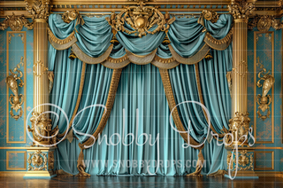 Ornate Baroque Wall with Gold and Teal Fabric Backdrop-Fabric Photography Backdrop-Snobby Drops Fabric Backdrops for Photography, Exclusive Designs by Tara Mapes Photography, Enchanted Eye Creations by Tara Mapes, photography backgrounds, photography backdrops, fast shipping, US backdrops, cheap photography backdrops