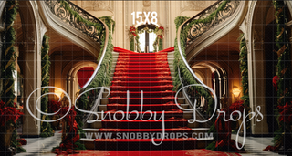 Ornate Christmas Staircase Fabric Backdrop-Fabric Photography Backdrop-Snobby Drops Fabric Backdrops for Photography, Exclusive Designs by Tara Mapes Photography, Enchanted Eye Creations by Tara Mapes, photography backgrounds, photography backdrops, fast shipping, US backdrops, cheap photography backdrops