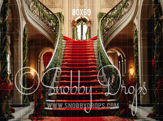 Ornate Christmas Staircase Fabric Backdrop-Fabric Photography Backdrop-Snobby Drops Fabric Backdrops for Photography, Exclusive Designs by Tara Mapes Photography, Enchanted Eye Creations by Tara Mapes, photography backgrounds, photography backdrops, fast shipping, US backdrops, cheap photography backdrops