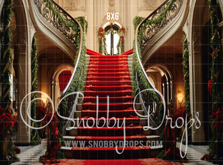 Ornate Christmas Staircase Fabric Backdrop-Fabric Photography Backdrop-Snobby Drops Fabric Backdrops for Photography, Exclusive Designs by Tara Mapes Photography, Enchanted Eye Creations by Tara Mapes, photography backgrounds, photography backdrops, fast shipping, US backdrops, cheap photography backdrops