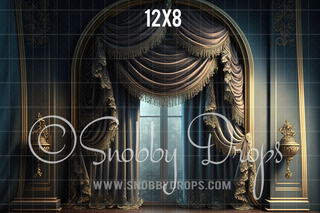 Ornate Curtains in Room Fabric Backdrop-Fabric Photography Backdrop-Snobby Drops Fabric Backdrops for Photography, Exclusive Designs by Tara Mapes Photography, Enchanted Eye Creations by Tara Mapes, photography backgrounds, photography backdrops, fast shipping, US backdrops, cheap photography backdrops