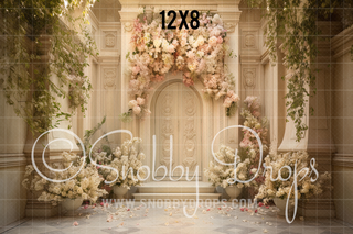 Ornate Door with Flowers Fabric Backdrop-Fabric Photography Backdrop-Snobby Drops Fabric Backdrops for Photography, Exclusive Designs by Tara Mapes Photography, Enchanted Eye Creations by Tara Mapes, photography backgrounds, photography backdrops, fast shipping, US backdrops, cheap photography backdrops