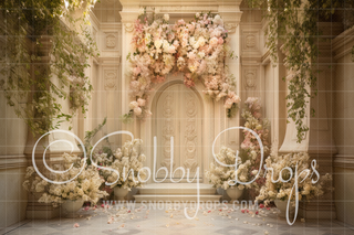 Ornate Door with Flowers Fabric Backdrop-Fabric Photography Backdrop-Snobby Drops Fabric Backdrops for Photography, Exclusive Designs by Tara Mapes Photography, Enchanted Eye Creations by Tara Mapes, photography backgrounds, photography backdrops, fast shipping, US backdrops, cheap photography backdrops